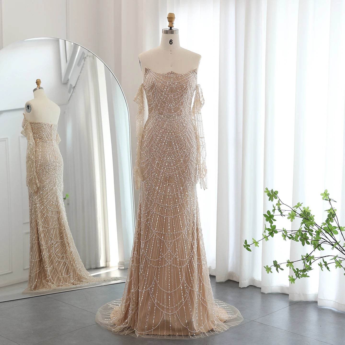 Sharon Said Luxury Mermaid Evening Dress - Green Tulle Gown with Gloves - Buy Center US