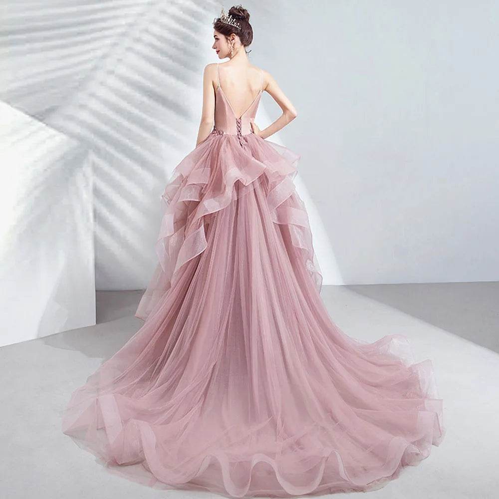 Elegant Pink Long Evening Dress - Sleeveless Princess Ball Gown - Buy Center US