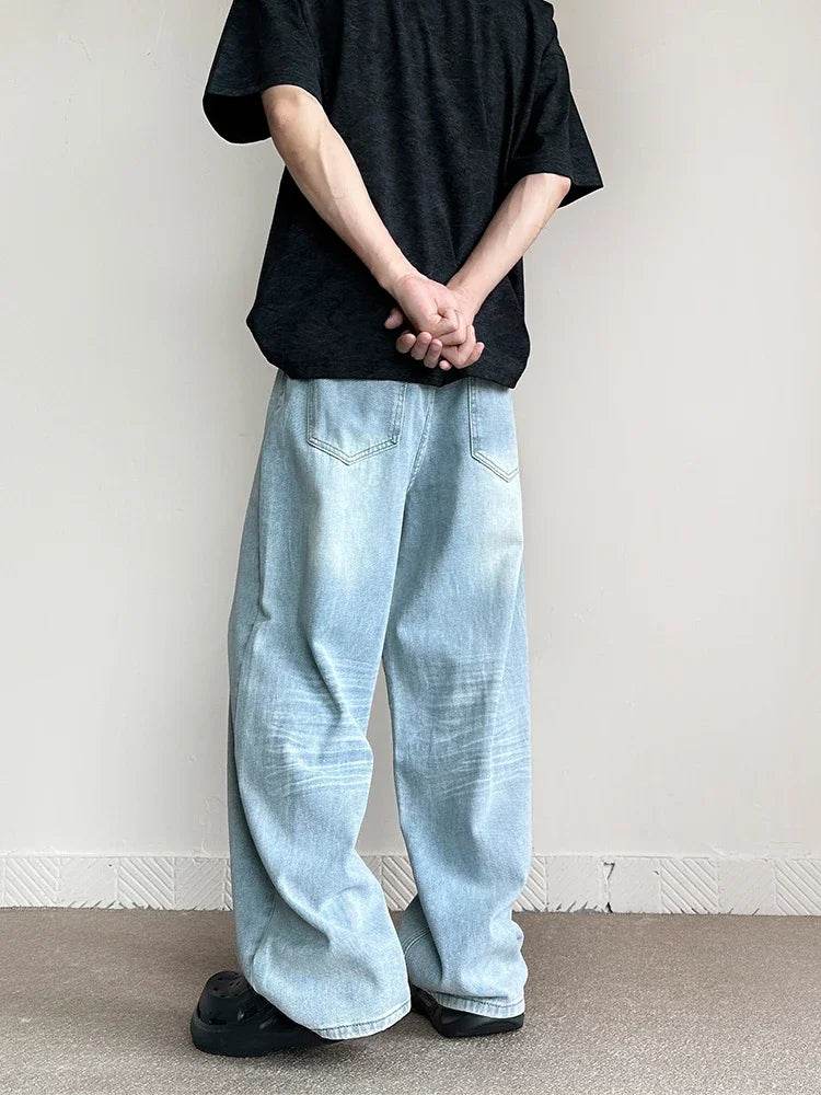 Men's Vintage Blue Jeans - Casual Straight Baggy Denim Trousers - Buy Center US