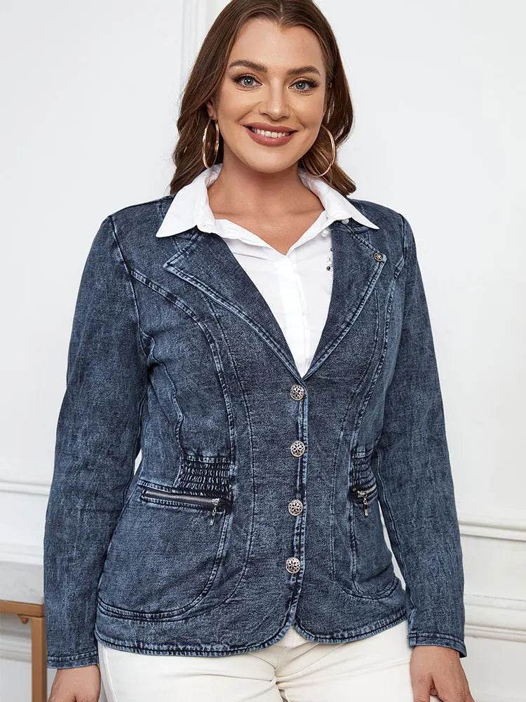 LIH HUA Women's Plus Size Denim Jacket - Loose Fit, Button Detail - Buy Center US