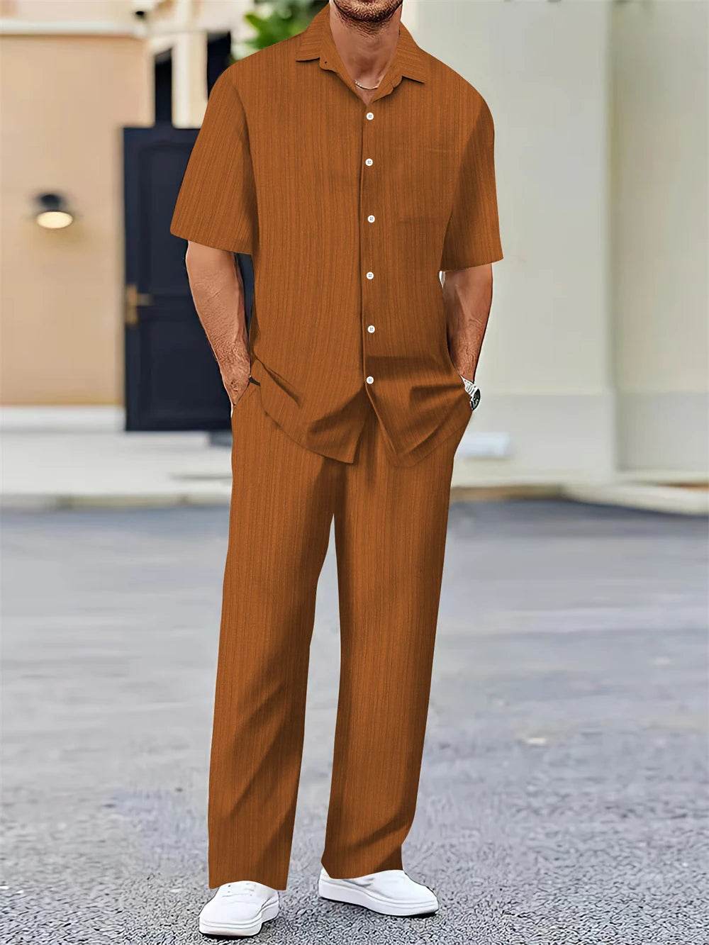 GYKMH Men’s Casual Summer Shirt & Pants Set - Classic Business Style - Buy Center US