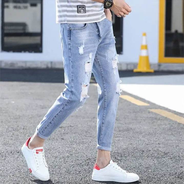 Summer Korean Luxury Casual Jeans for Men - Slim Fit Distressed Design - Buy Center US