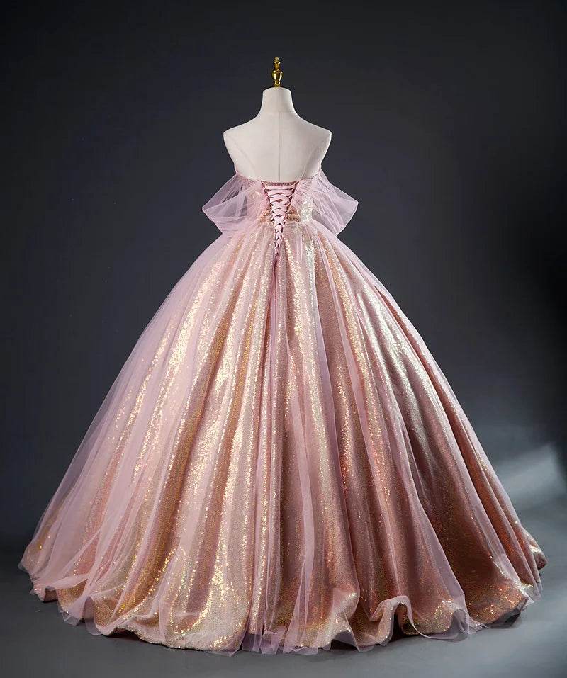 MCDV Rose Gold Off The Shoulder Evening Dress - Sequined Quinceanera - Buy Center US