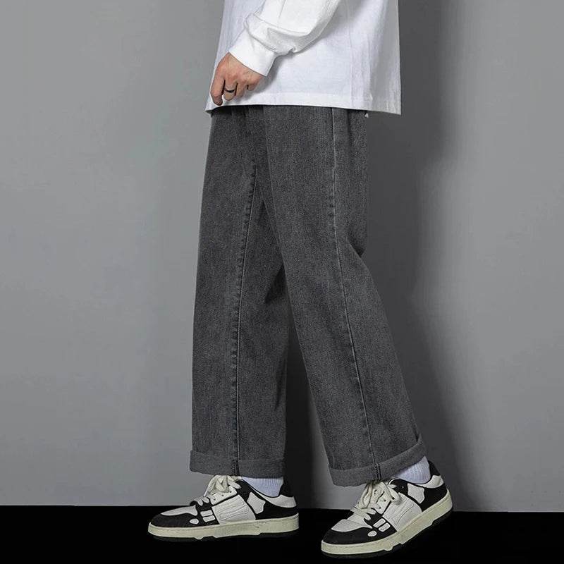 Men's Straight Leg Casual Jeans - Baggy Korean Streetwear Denim - Buy Center US