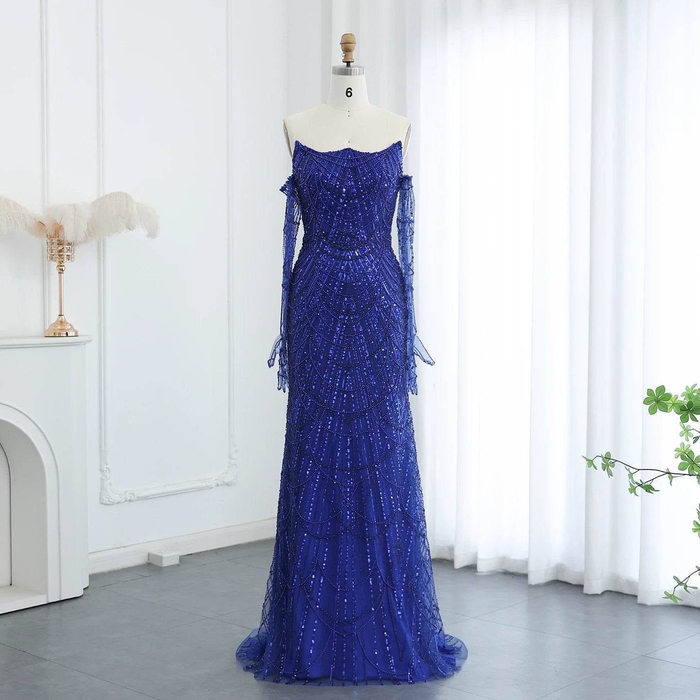 Sharon Said Luxury Mermaid Evening Dress - Green Tulle Gown with Gloves - Buy Center US