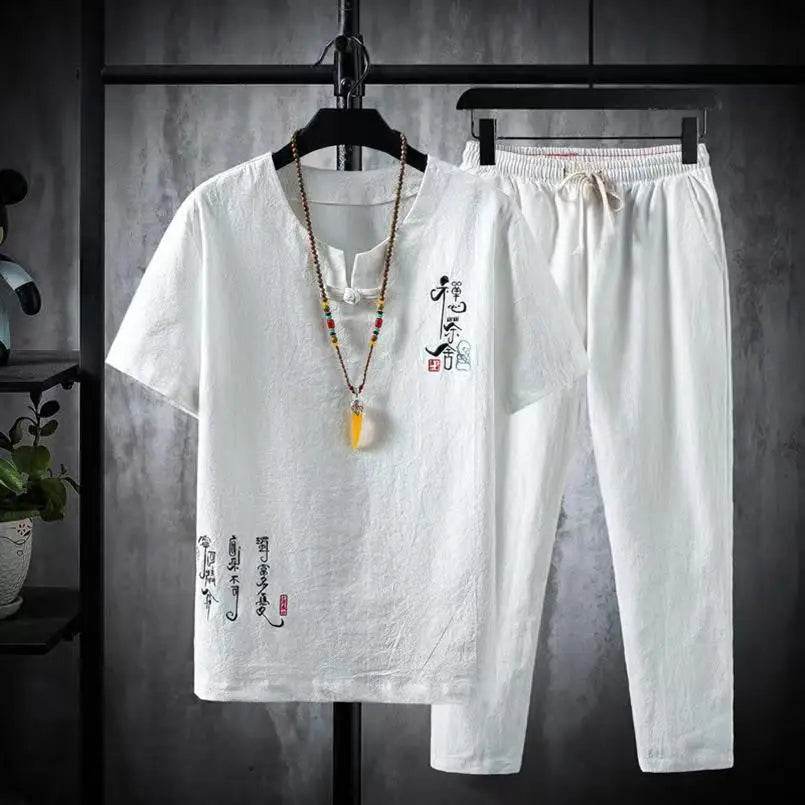 2024 Chinese Style Men's Casual Cotton-Linen Shirt & Trousers Set - Buy Center US