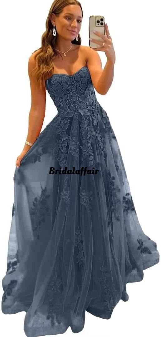 Bridalaffair Orange Lace Applique A-Line Prom Dress - Sweetheart Neckline - Buy Center US