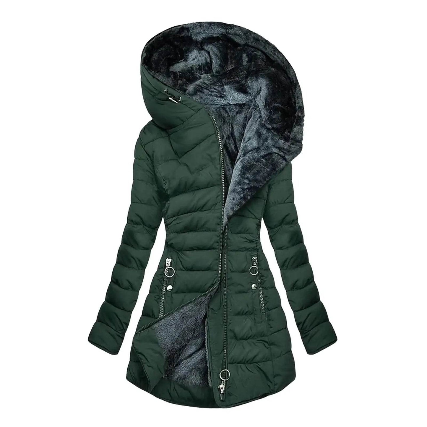 Women's Hooded Down Jacket - Thick Plush-Lined Winter Coat - Buy Center US
