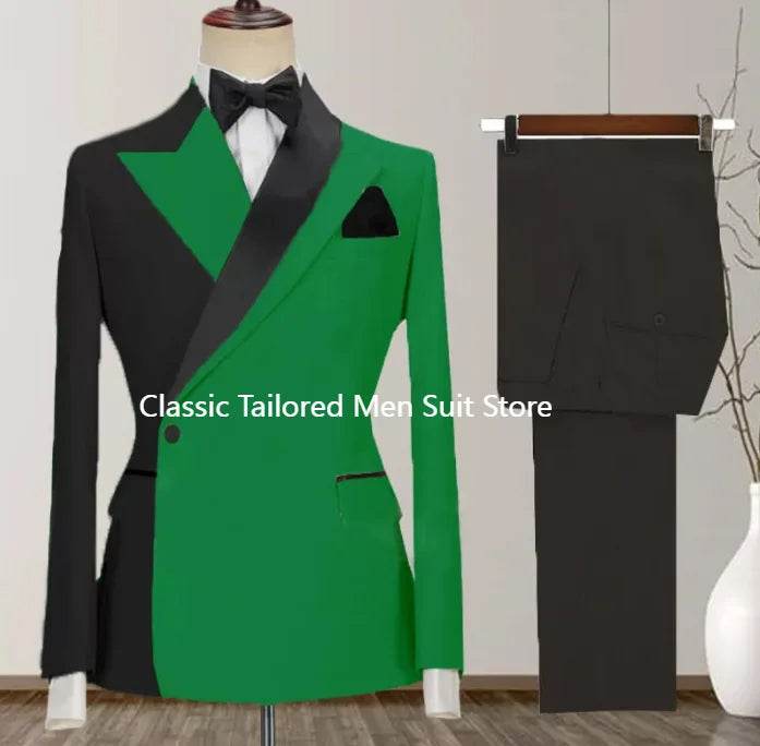 2024 Custom Black Tuxedo Suit for Men - Double Breasted, Peaked Lapel - Buy Center US