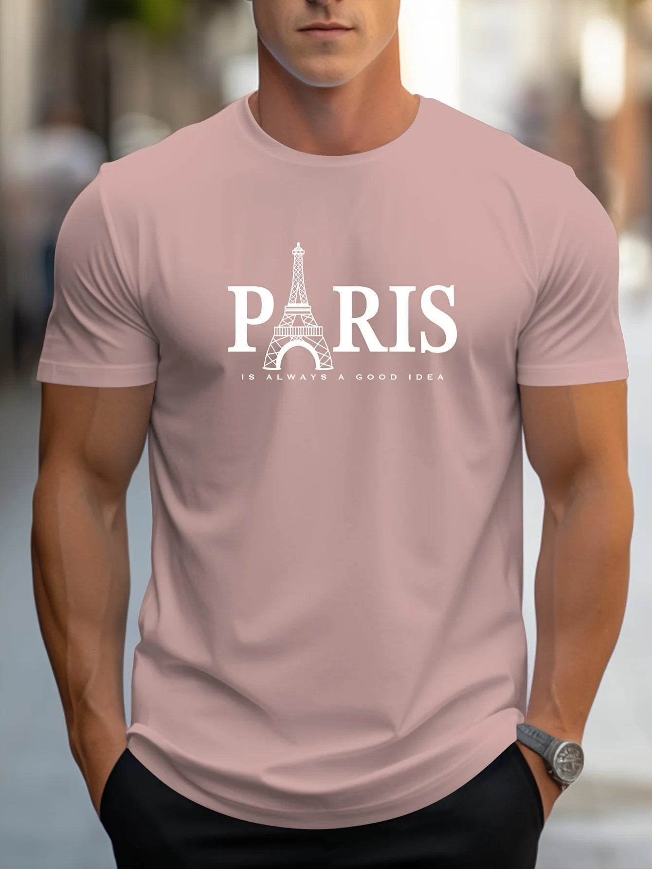 Summer Men's Casual O-Neck T-Shirt - Paris Print, Lightweight & Breathable - Buy Center US