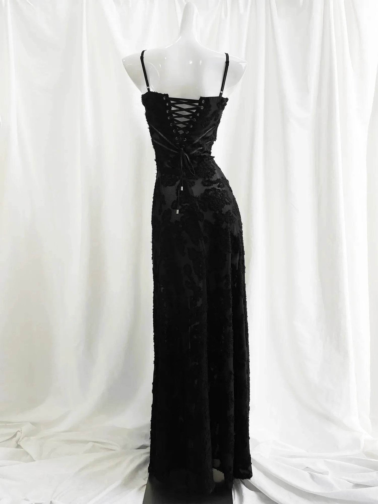 Mingmingxi Black Appliques Maxi Dress - Elegant Formal Party Gown - Buy Center US