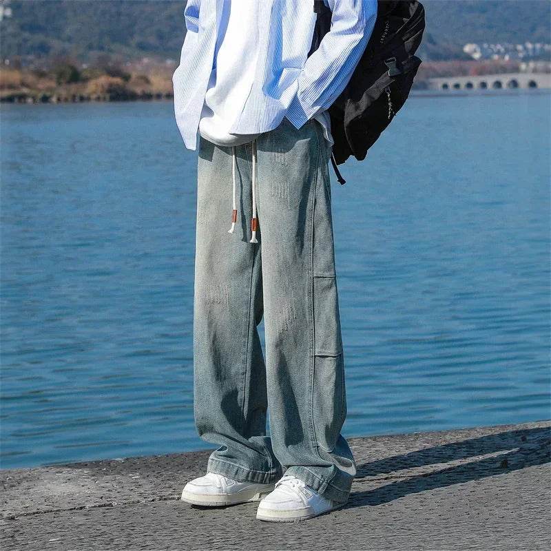 Autumn Distressed Baggy Jeans for Men - Y2K Fashion & Patchwork - Buy Center US