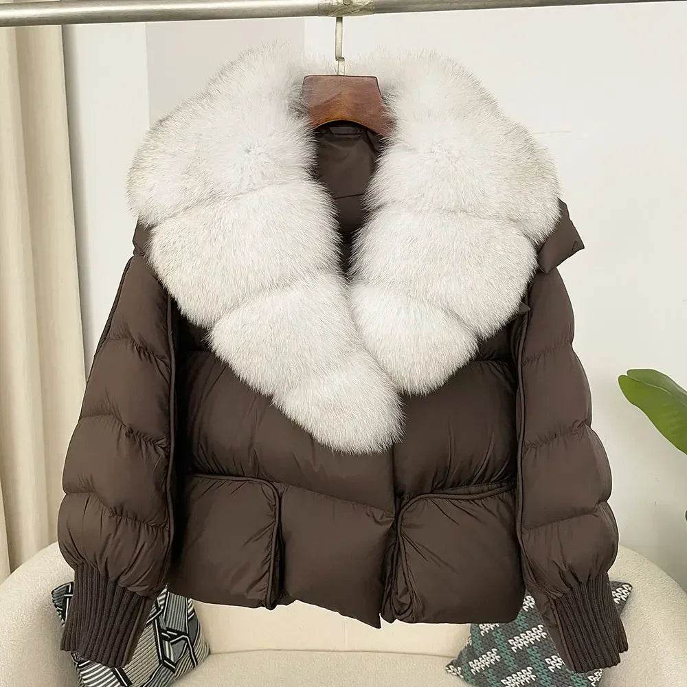 Women's Thick Warm Fox Fur Collar Coat - Casual Duck Down Jacket - Buy Center US