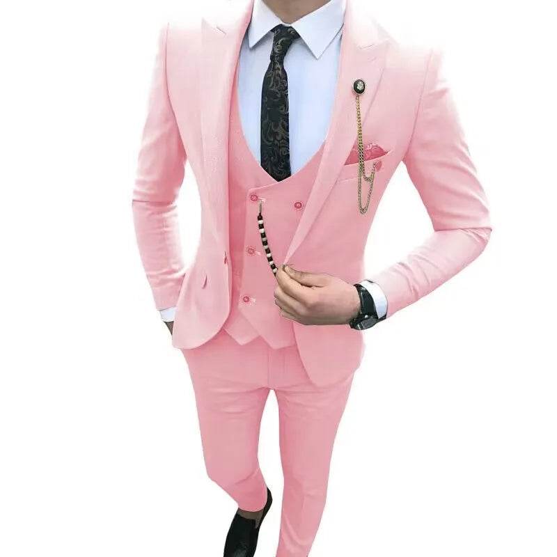 Kromoc Men's Slim Fit 3-Piece Suit - Wedding Tuxedo with Peak Lapel - Buy Center US