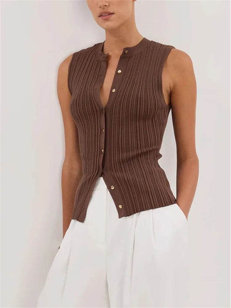 Tossy Women's Ribbed Cardigan Top - Sleek Sleeveless Patchwork Design - Buy Center US