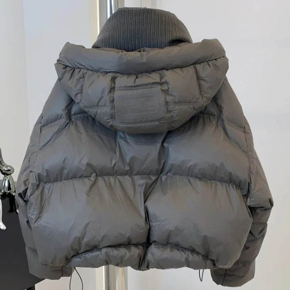 Stylish Women's Cropped White Duck Down Puffer Jacket - Winter 2024 - Buy Center US