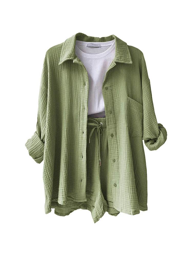 DANXRUHA Women's Muslin Suit Short Set - Casual Spring Outfit - Buy Center US