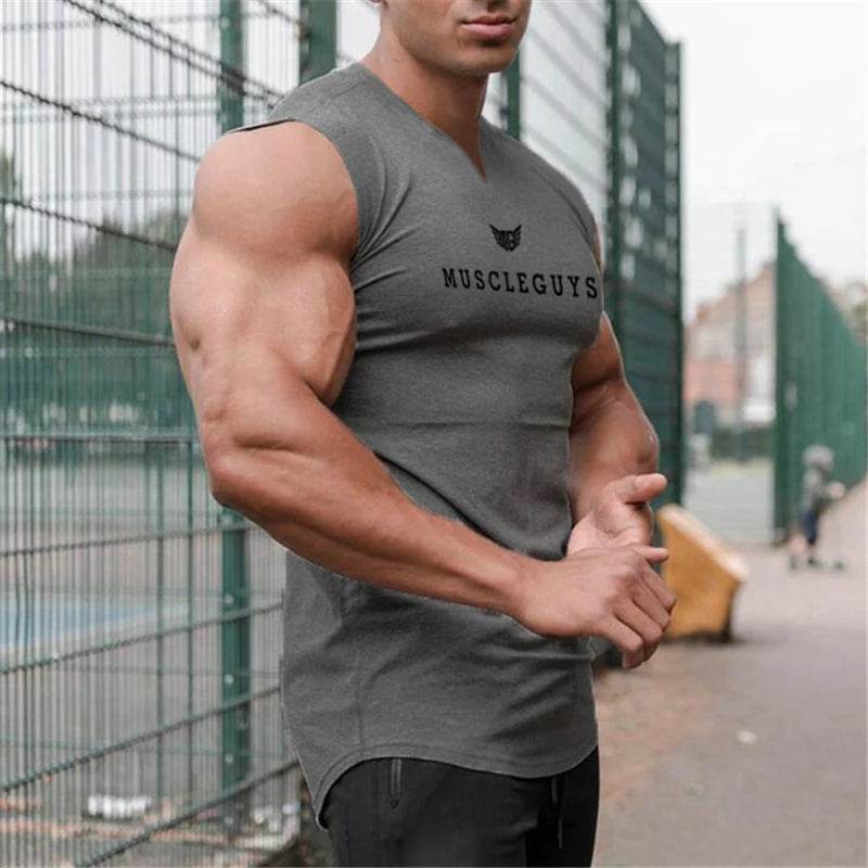 Muscleguys Men's V Neck Compression Tank Top - Cotton Fitness Shirt - Buy Center US
