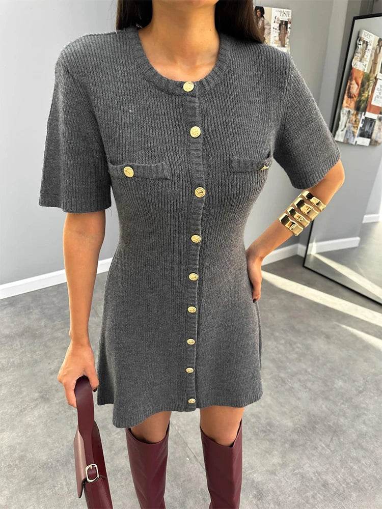 Trendix Elegant Knit Mini Dress - Slim High Waist Short Sleeve Style - Buy Center US