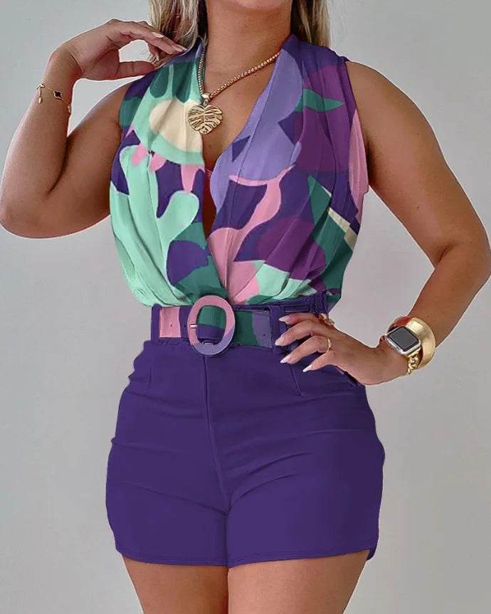 FUXIONGFU Women's Summer 2 Piece Set - Elegant Halter Top & Shorts - Buy Center US