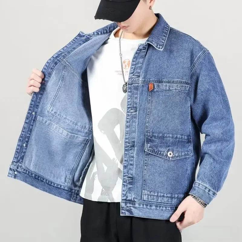 Trendy Men's Loose Fit Denim Jacket - Fashionable Spring Crossbody Style - Buy Center US