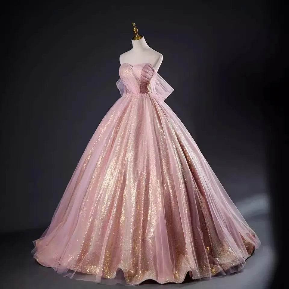 MCDV Rose Gold Off The Shoulder Evening Dress - Sequined Quinceanera - Buy Center US