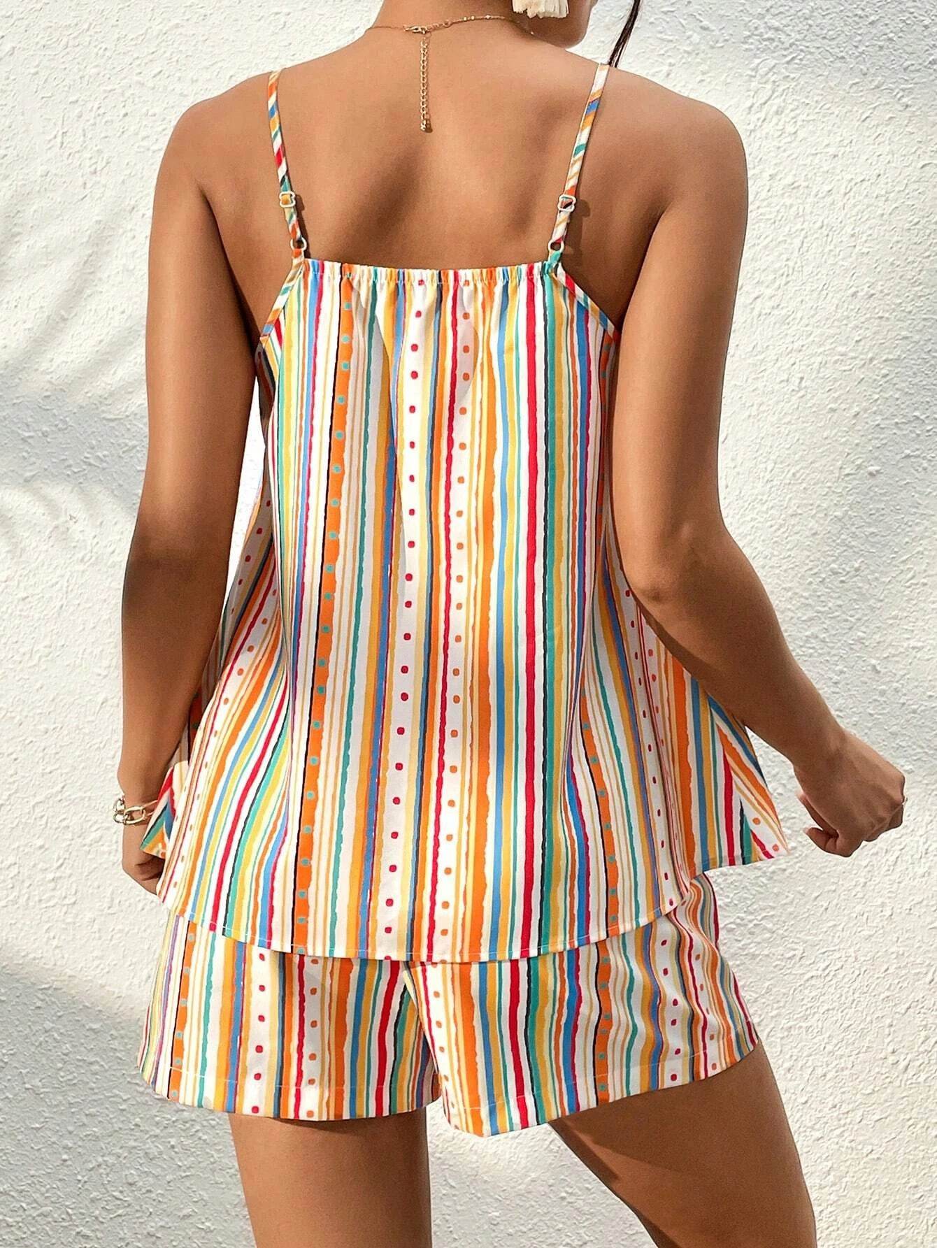 Tercoun Women's Striped Polka Dot Suspender Shorts Set - Sweet Style - Buy Center US