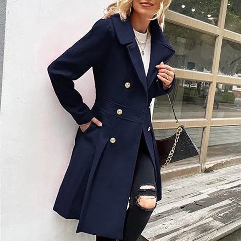 RVHS Women's Woolen Trench Coat - Double Breasted, Warm Streetwear - Buy Center US