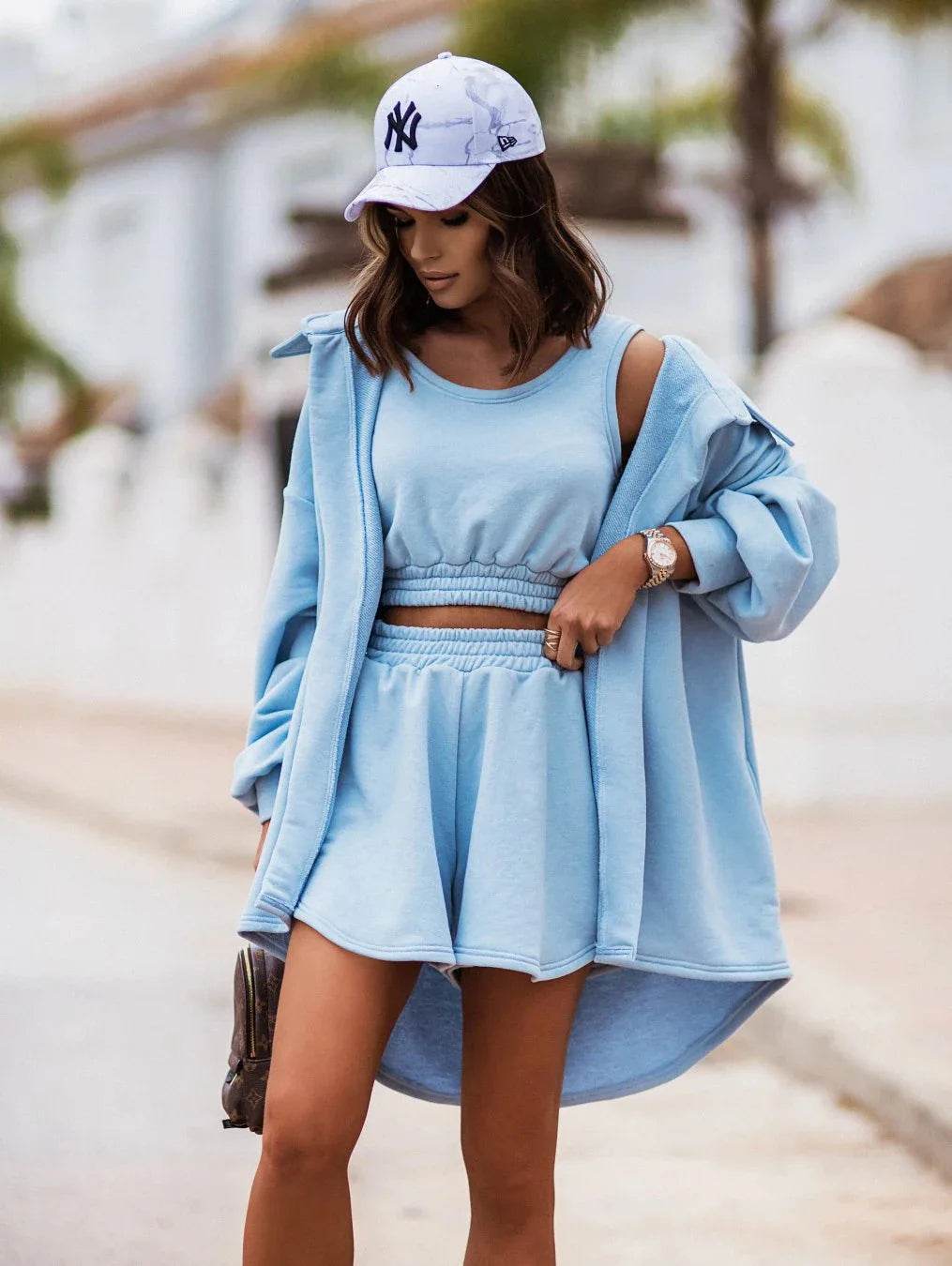 HGTE Women's Trendy Solid Color 3-Piece Tank Top & Shorts Set - Buy Center US