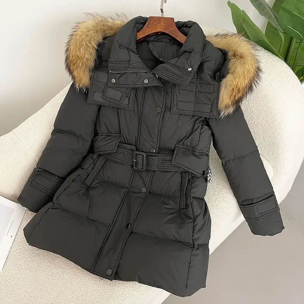 Stylish Hooded Real Fur Coat - Thick Winter Puffer Jacket for Women - Buy Center US