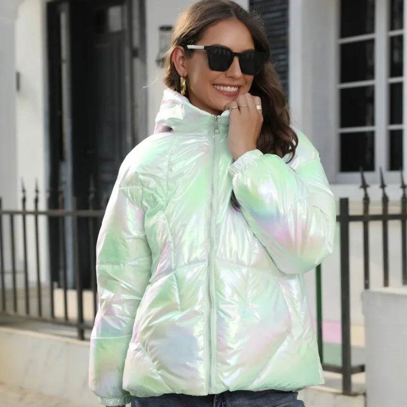 Ladies Autumn Winter Hooded Down Coat - Solid Color Casual Jacket - Buy Center US