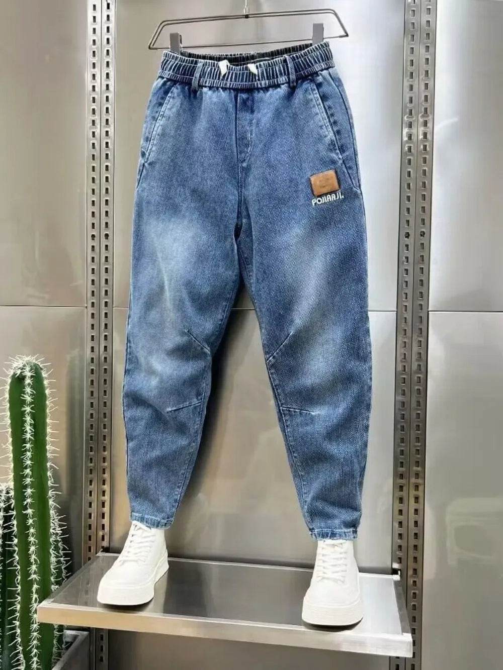 Korean Fashion Men’s Denim Harem Pants - Embroidered Loose Fit Jeans - Buy Center US