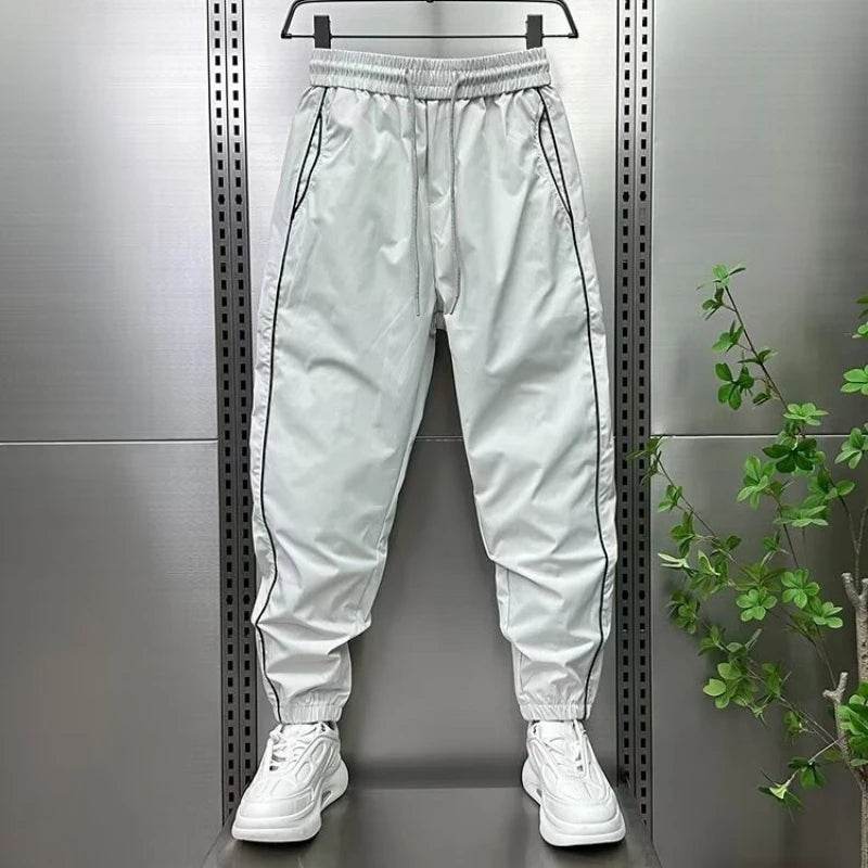 Korean Style Ice Silk Joggers for Men - Casual Ankle-Length Harem Pants - Buy Center US