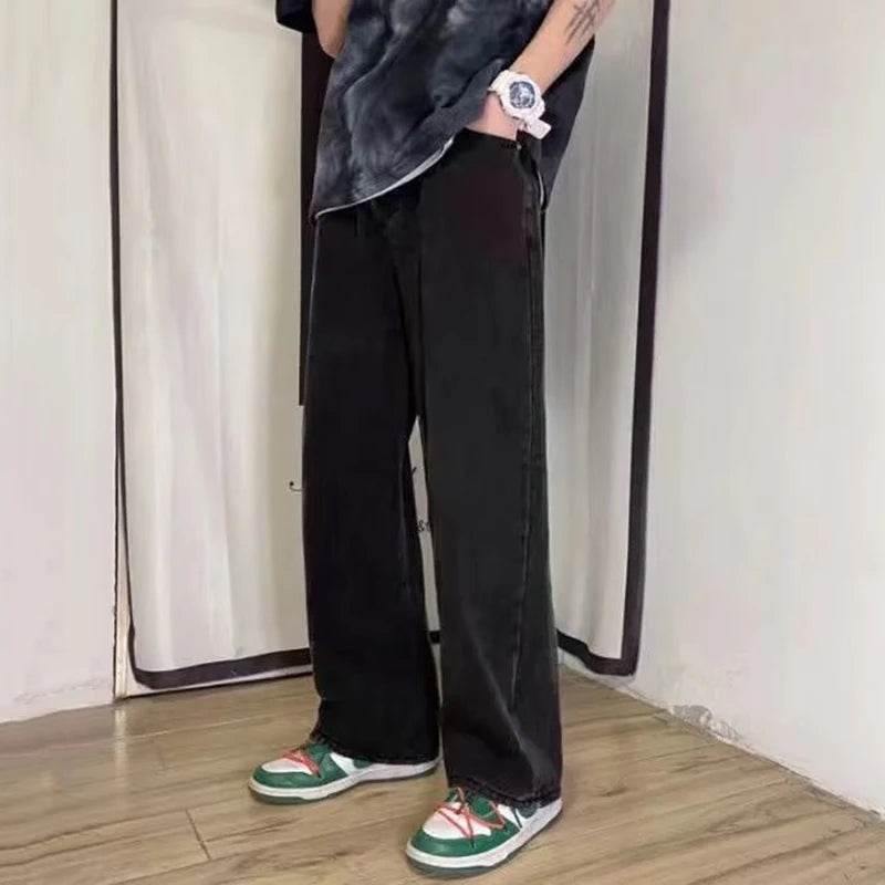 Men's Straight Leg Casual Jeans - Baggy Korean Streetwear Denim - Buy Center US