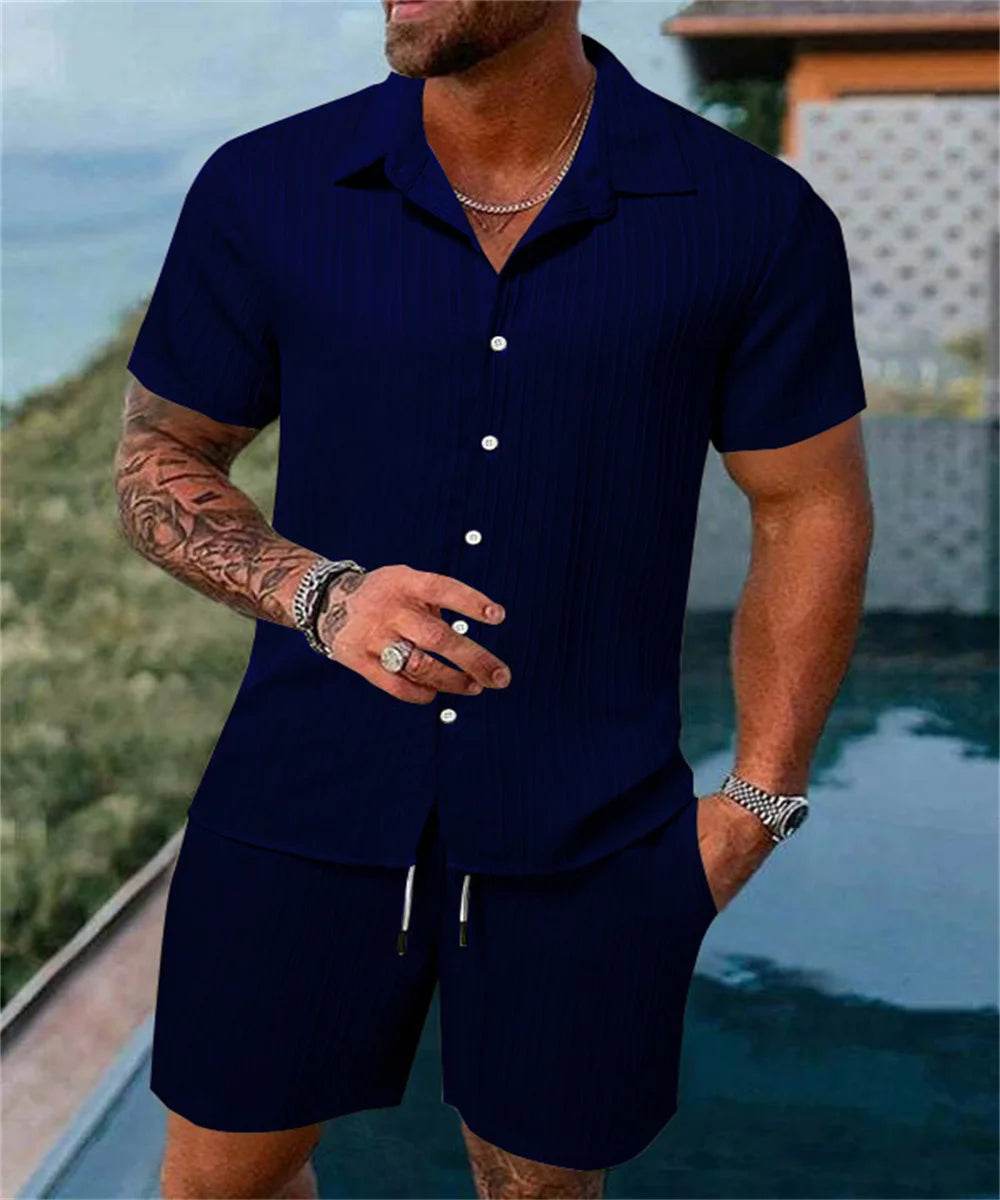 2024 Summer Men's Casual Beach Suit - Loose Fit Short Sleeve & Shorts - Buy Center US