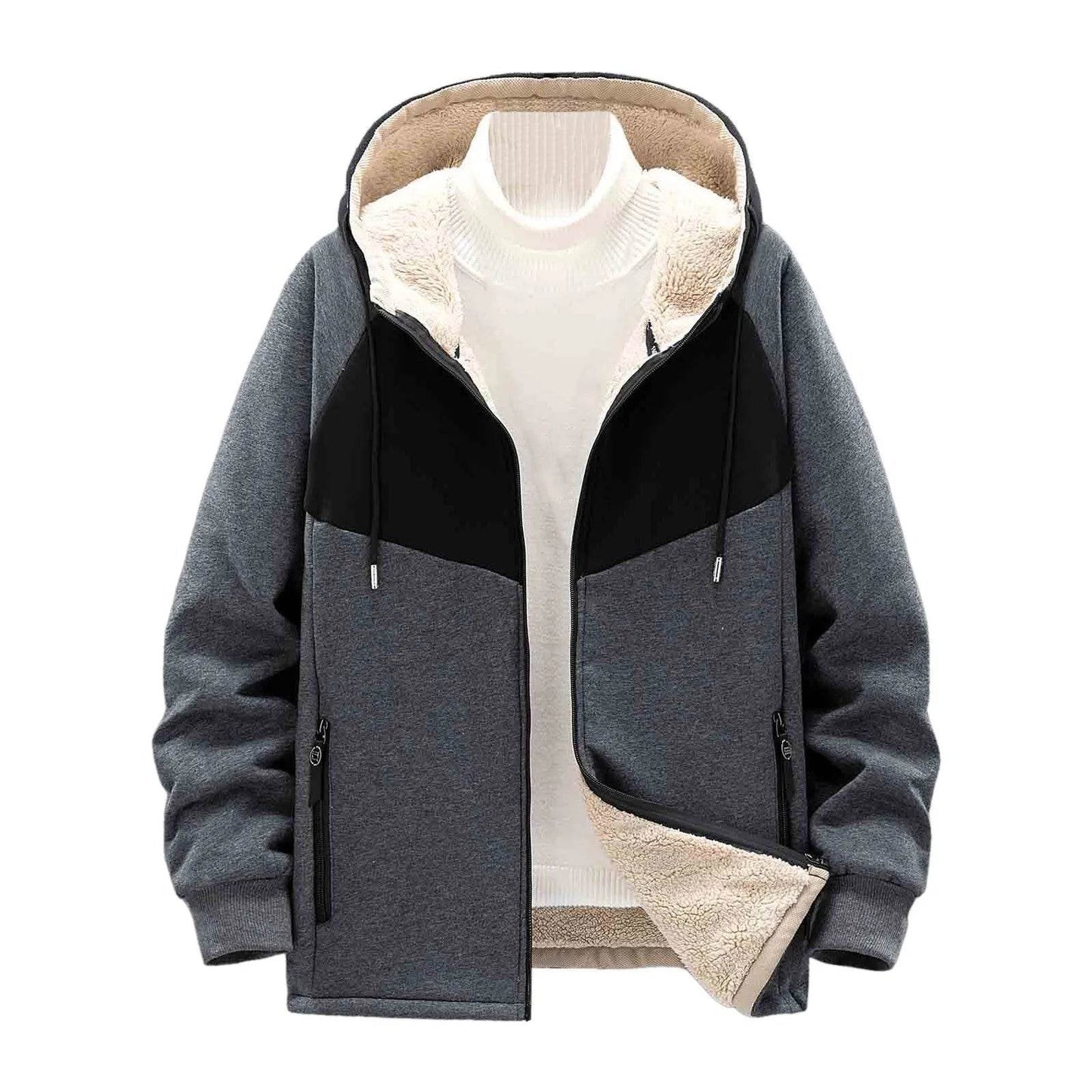 Men’s Padded Hooded Cardigan - Thickened Lamb Wool for Fall & Winter - Buy Center US