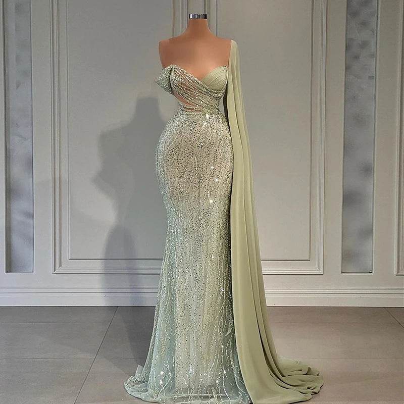 Sharon Said Sage Green Mermaid Evening Dress – Off The Shoulder Cape - Buy Center US