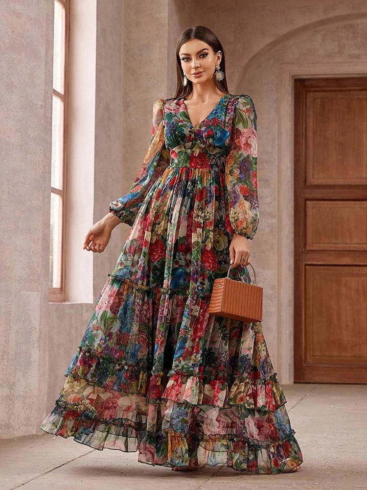 TOLEEN 2024 Floral Print Maxi Dress - Elegant Boho Style for Women - Buy Center US