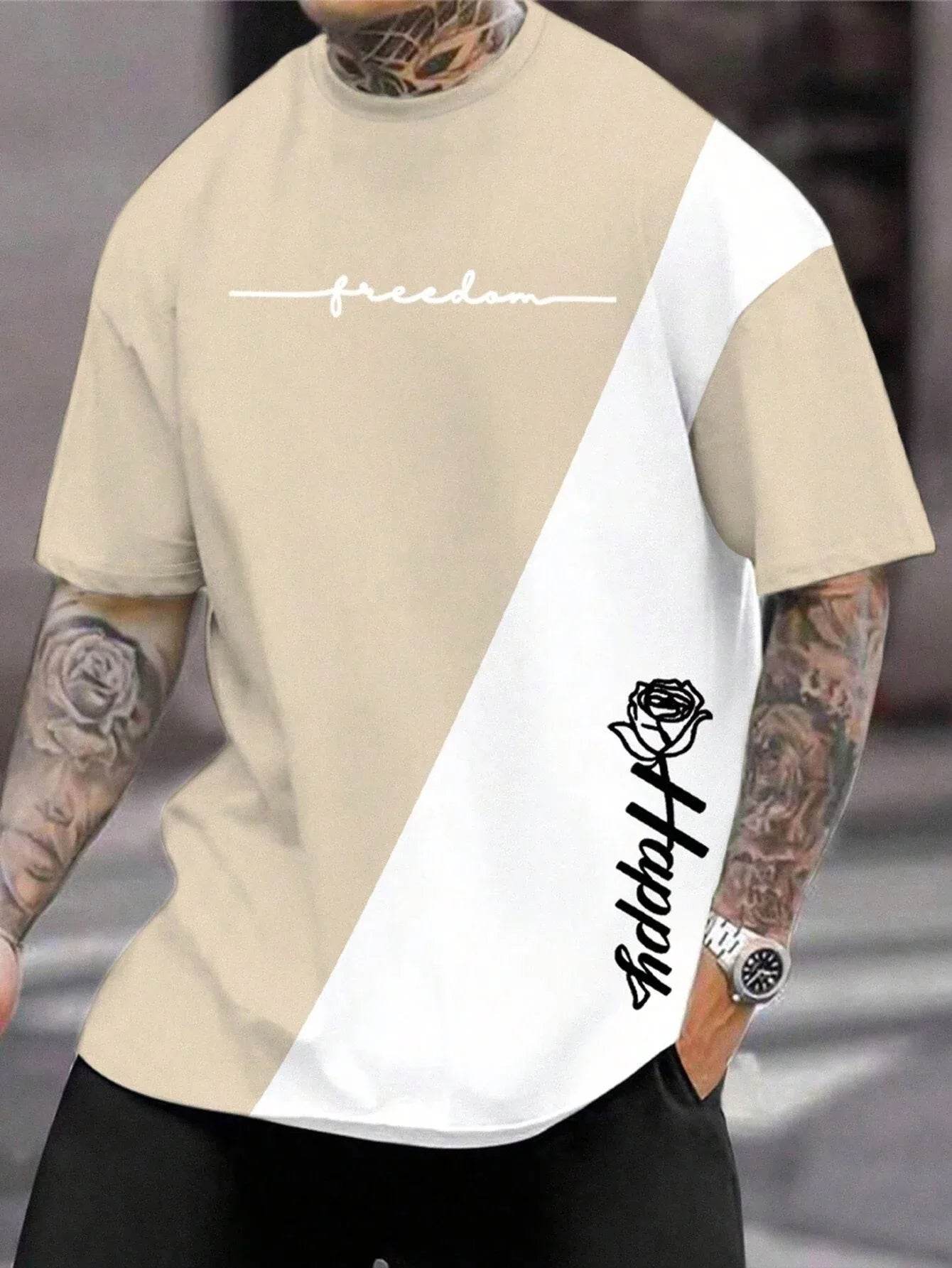 Casual 3D Printed T-Shirt for Men - Harajuku Letter & Flower Design - Buy Center US