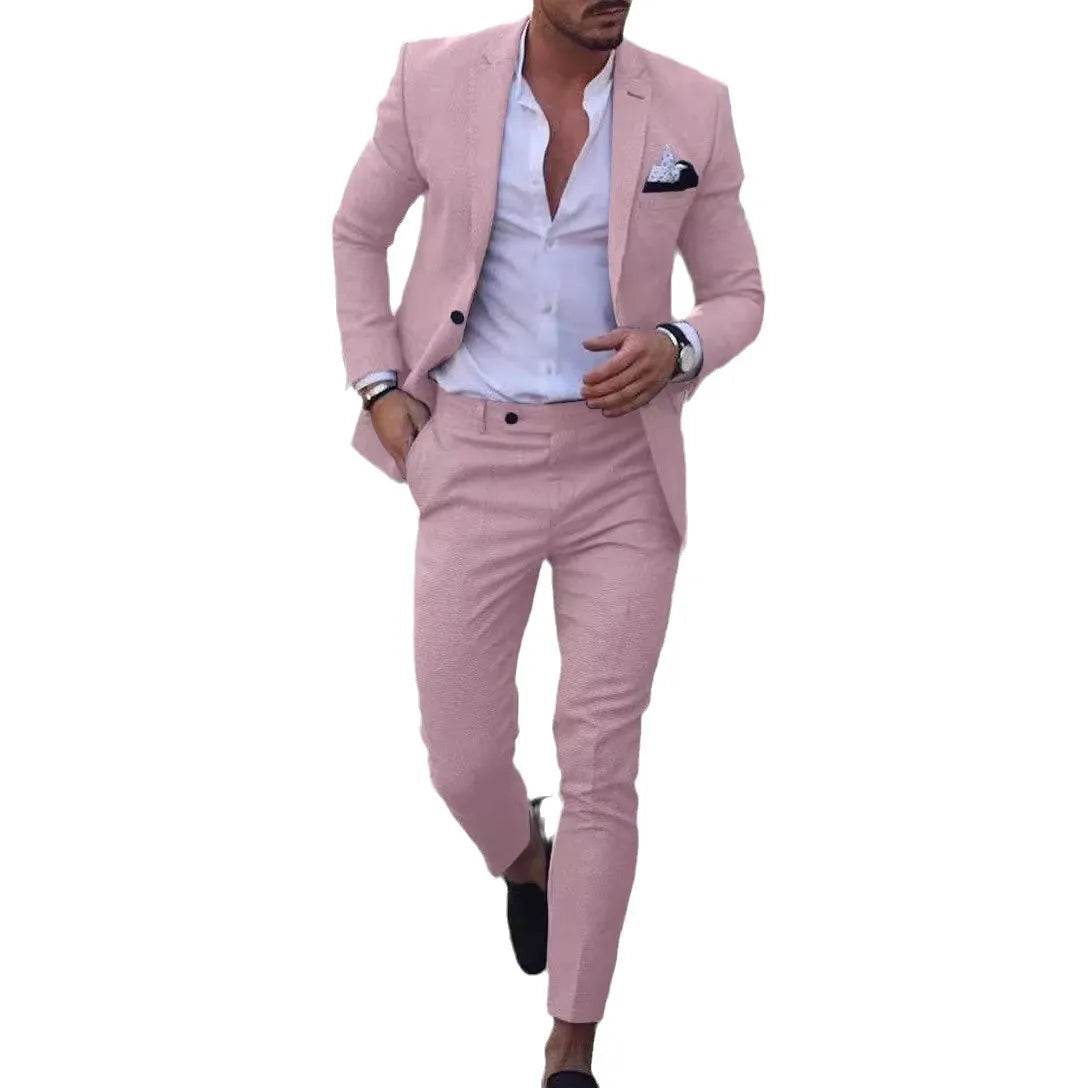 Zmbanpise Men's 2-Piece Linen Suit - Smart Casual Wedding Attire - Buy Center US