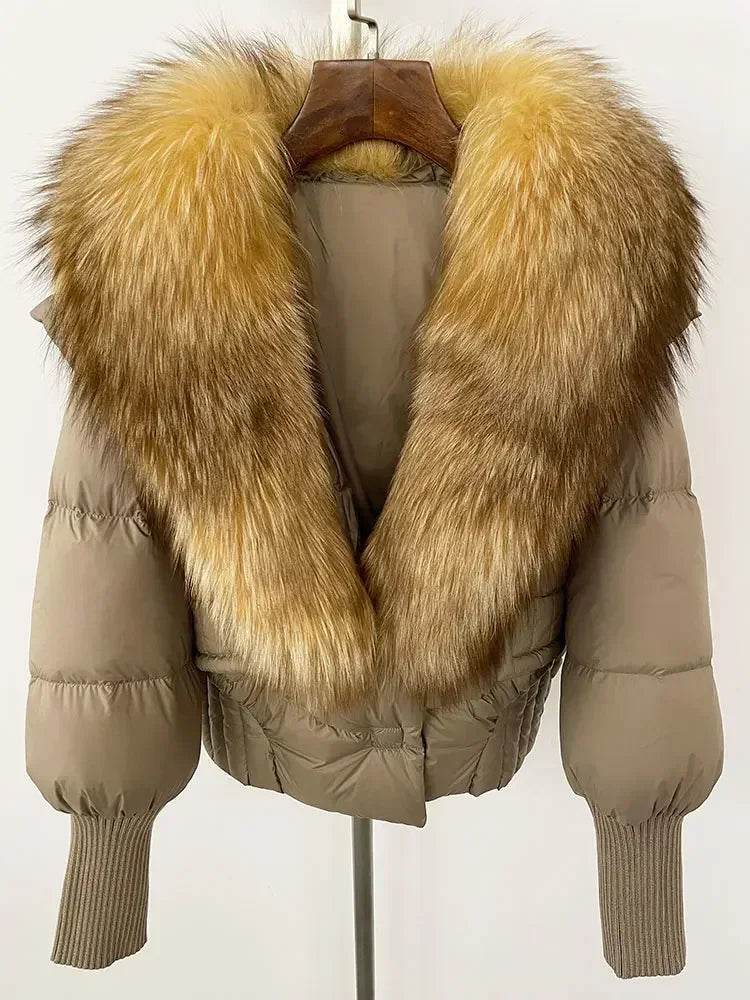 Elegant Casual Women’s Raccoon Fur Collar Coat - Winter Jacket 2024 - Buy Center US