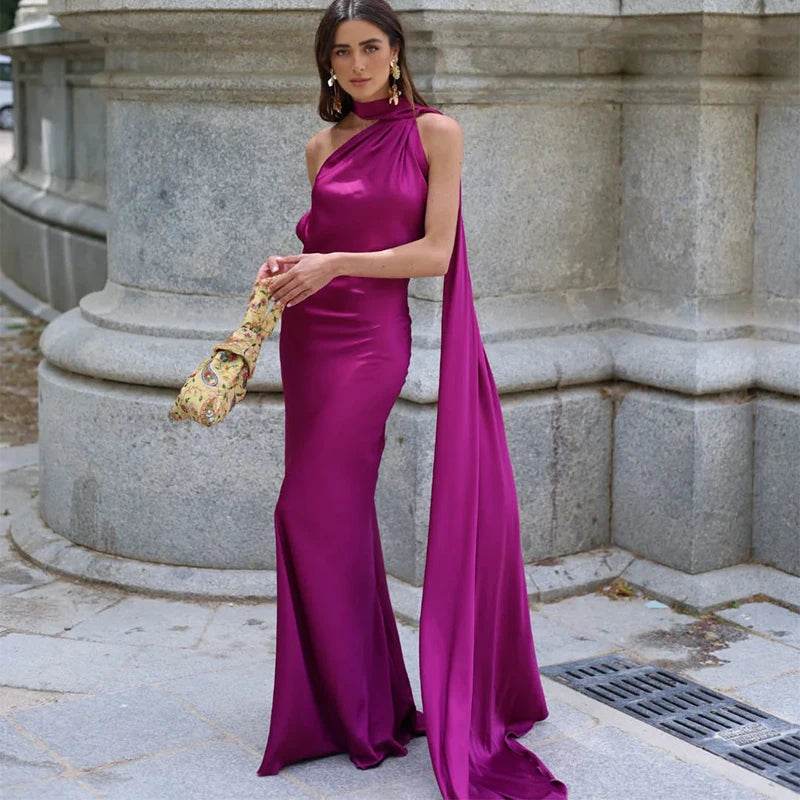 HTTEM Elegant Off Shoulder Halter Dress - Summer Slim Maxi Style - Buy Center US