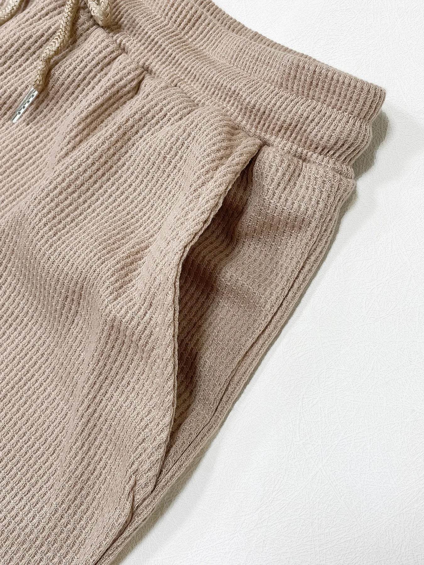 Women's Waffle Textured Shorts Set - Breathable O-Neck Crop Top - Buy Center US