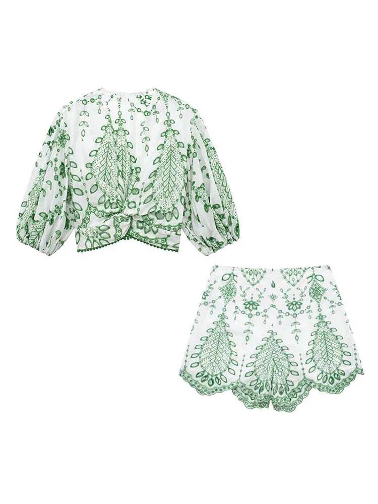 Summer 2024 Women’s 2-Piece Shorts Set - Fashionable Embroidery Blouse - Buy Center US