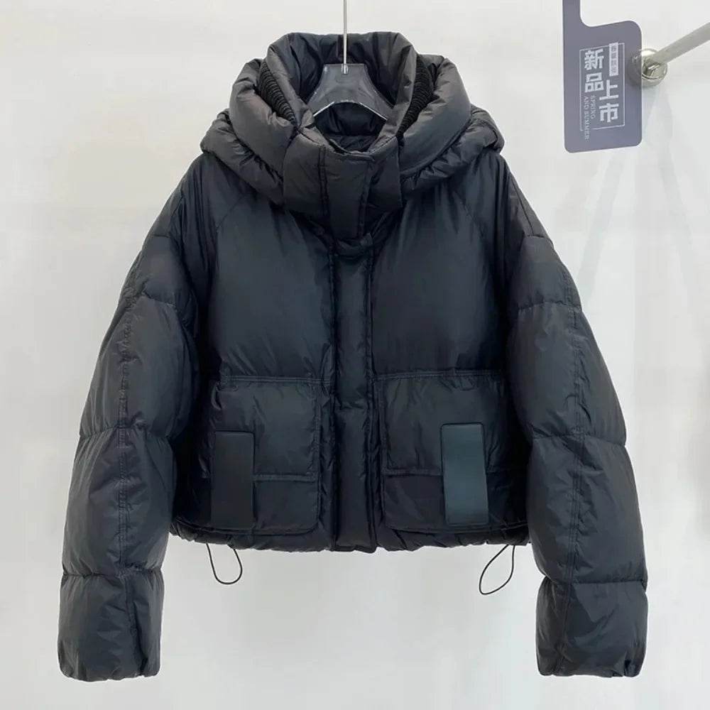 Stylish Women's Cropped White Duck Down Puffer Jacket - Winter 2024 - Buy Center US
