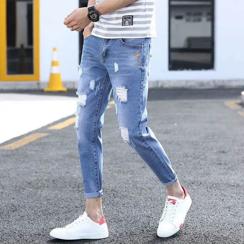 Luxury Casual Slim Fit Jeans for Men - Distressed Cowboy Cargo Pants - Buy Center US