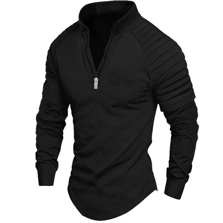 Men's Long Sleeve Polo Shirt - Casual Solid Color with Zipper Collar - Buy Center US