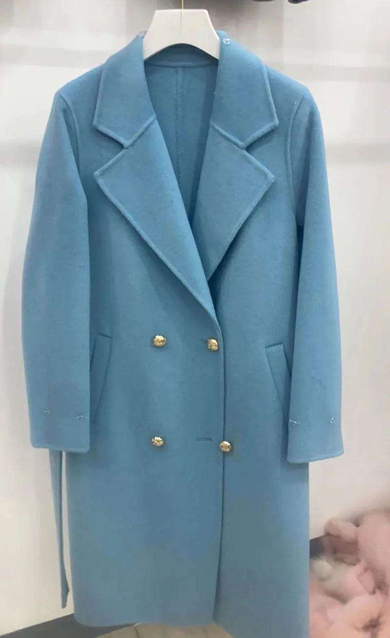 HSPLC Women's Long Wool Blended Coat with Fox Fur Collar - Winter Fashion - Buy Center US