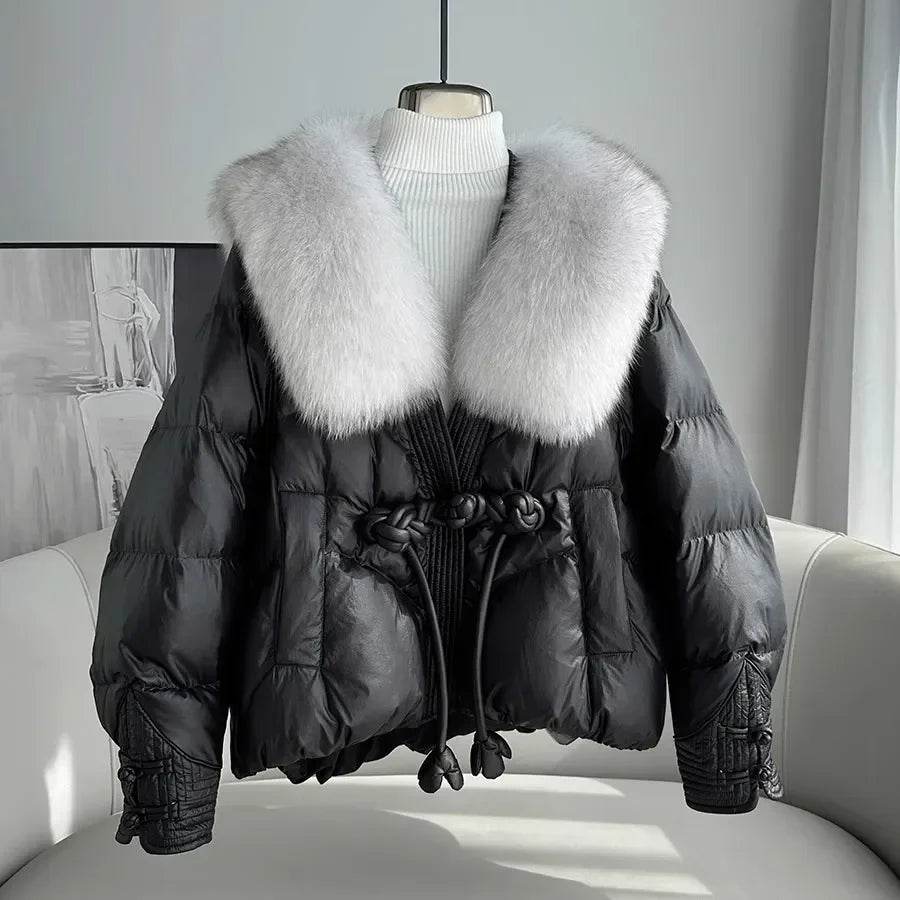 Women's Chinese Style Down Jacket - Fox Fur Collar, Winter Warmth - Buy Center US