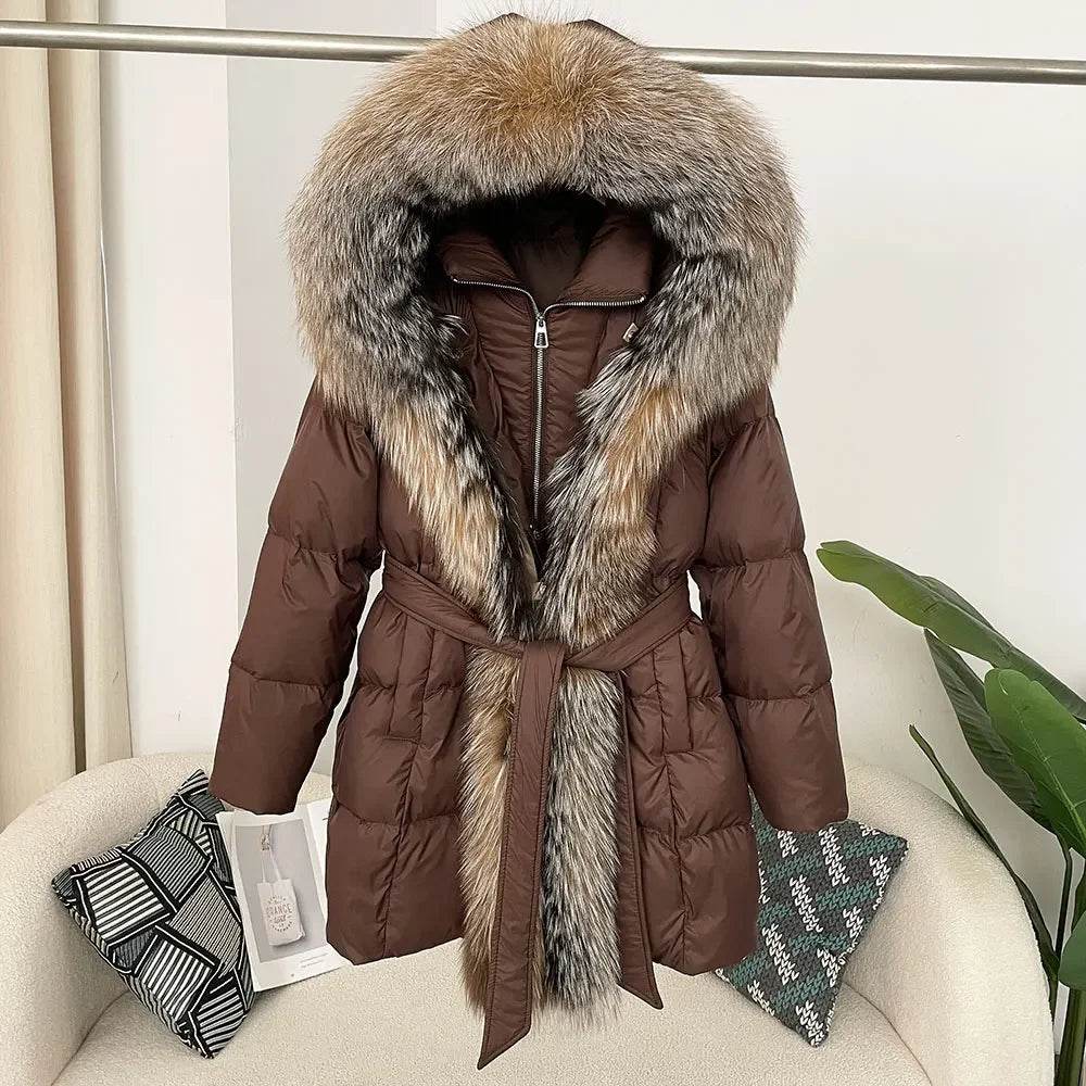 Women's Thick Warm Duck Down Coat - Hooded with Real Fox Fur - Buy Center US